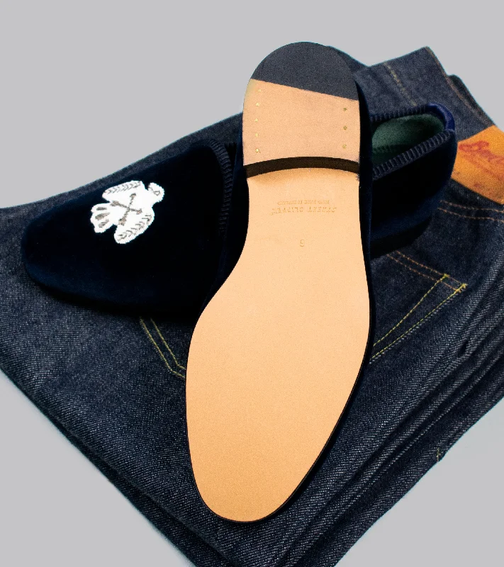 Bryceland's x Bowhill & Elliott Velvet Slippers Navy