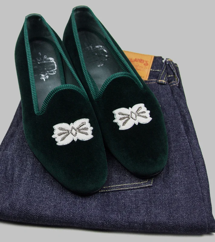 Bryceland's x Bowhill & Elliott Velvet Slippers Green