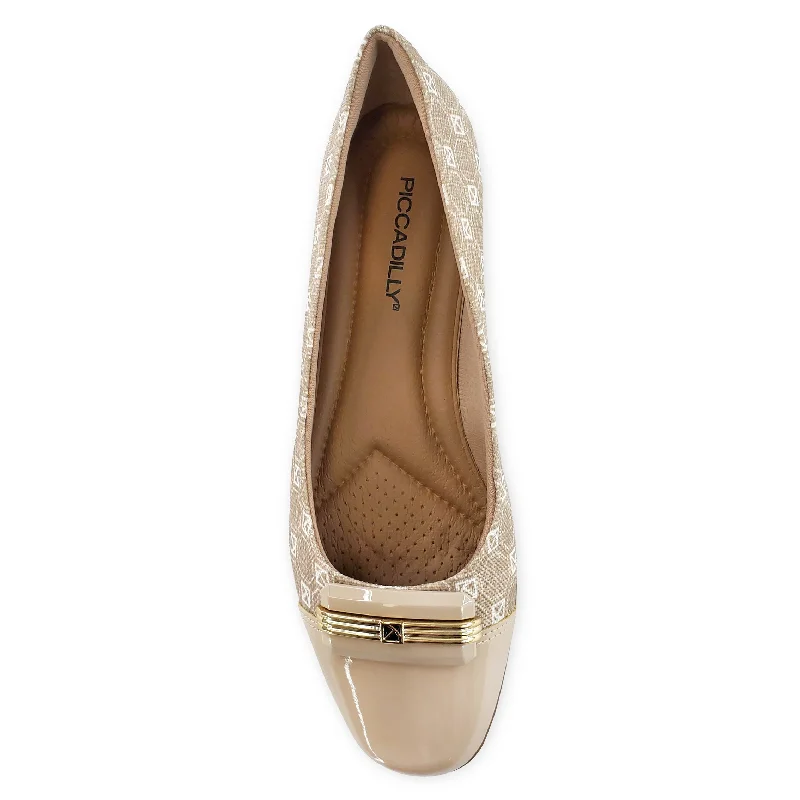 Beige with Logo Flat Ballerina (251.086)