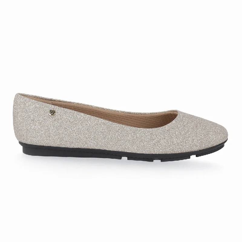 ""Sparkle in Comfort: Piccadilly Glitter Champagne Slip-On Ballerina Shoes"" (122.005)