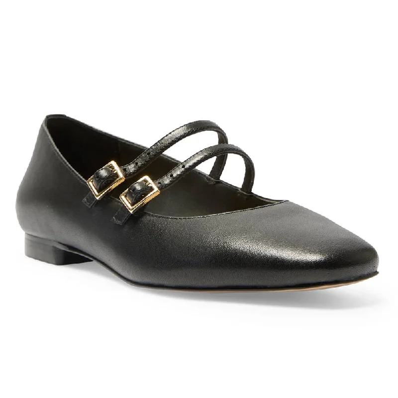 Freda Flat in Black Leather